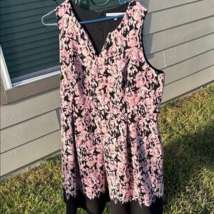 Cottage Core Floral Pink and Black Sleeveless Dress with pockets